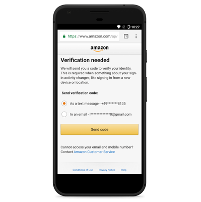 Risk-Based Authentication dialog of Amazon
